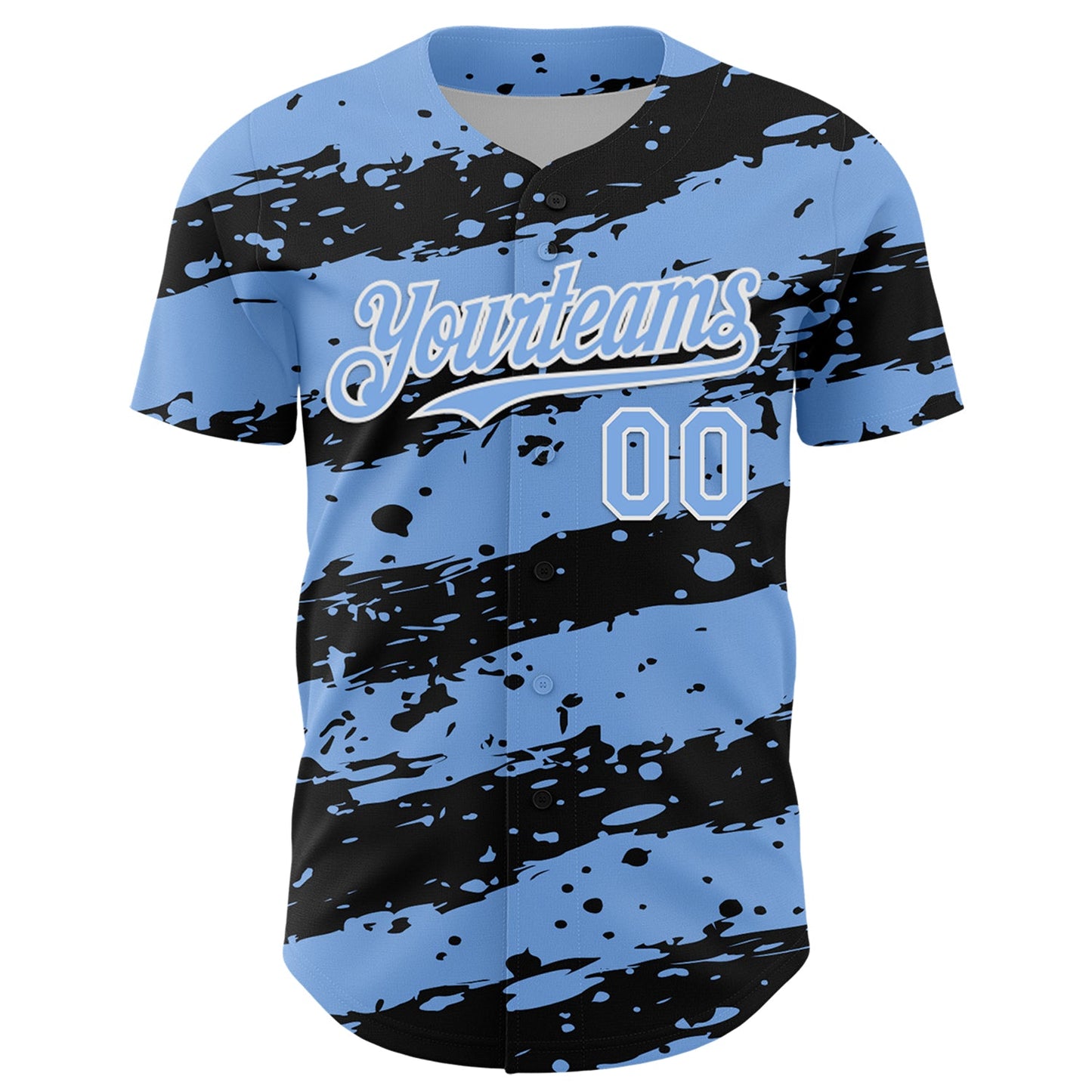 Custom Light Blue Black-White Paint Splash Stripe Authentic Baseball Jersey view 2