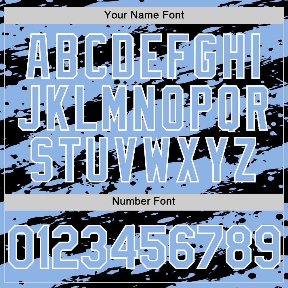 Custom Light Blue Black-White Paint Splash Stripe Authentic Baseball Jersey view 5