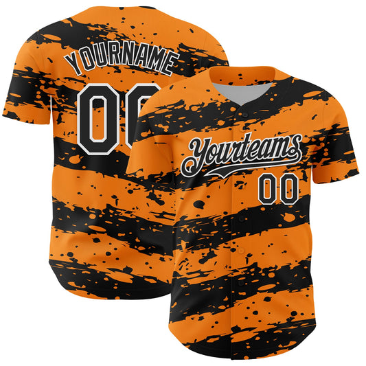 Custom Bay Orange Black-White Paint Splash Stripe Authentic Baseball Jersey - Main View