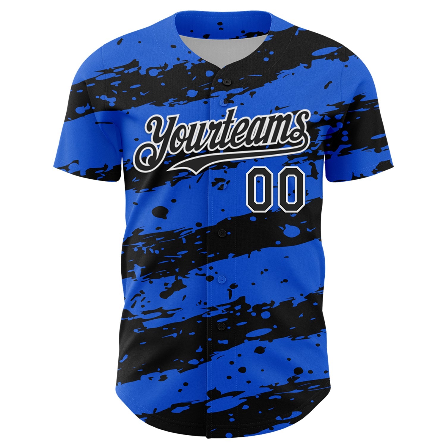 Custom Thunder Blue Black-White Paint Splash Stripe Authentic Baseball Jersey view 2