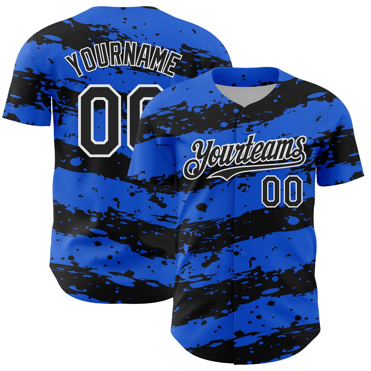 Custom Thunder Blue Black-White Paint Splash Stripe Authentic Baseball Jersey - Main View