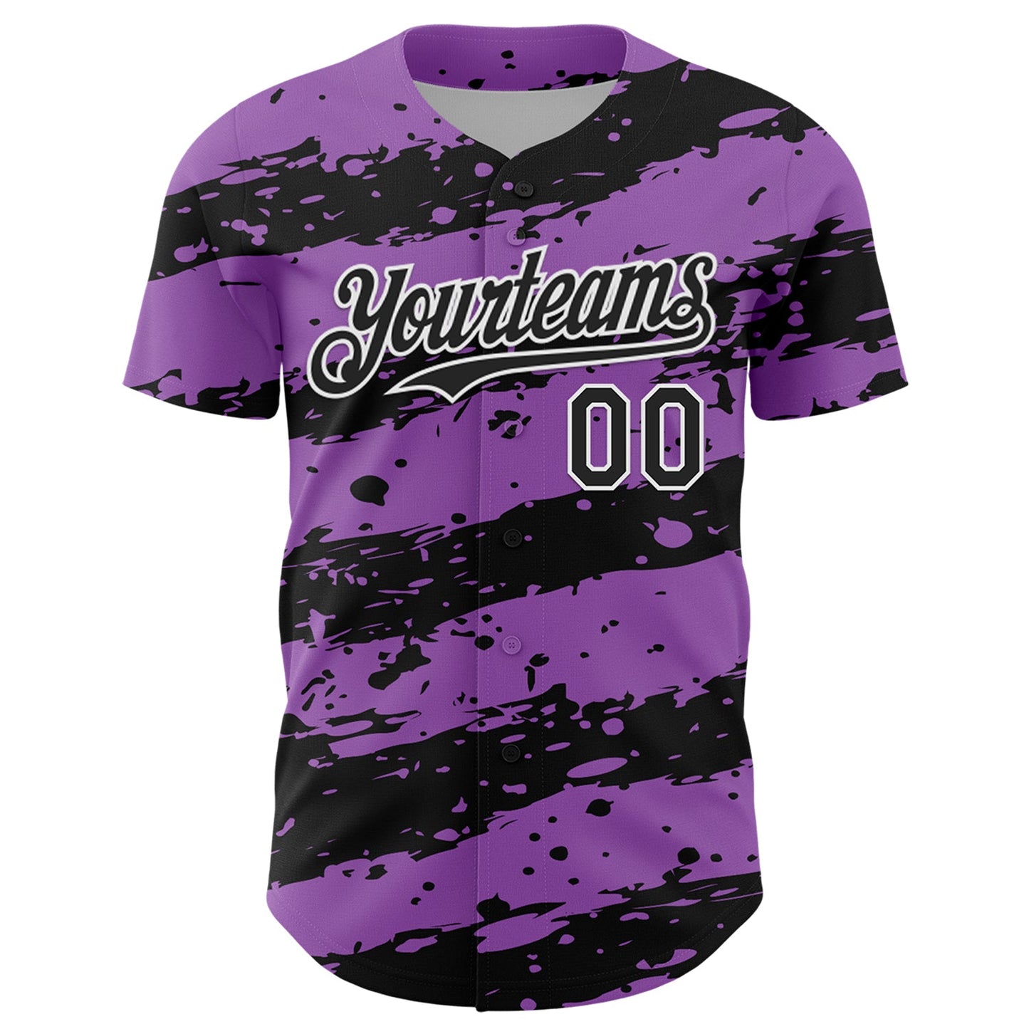 Custom Medium Purple Black-White Paint Splash Stripe Authentic Baseball Jersey view 2