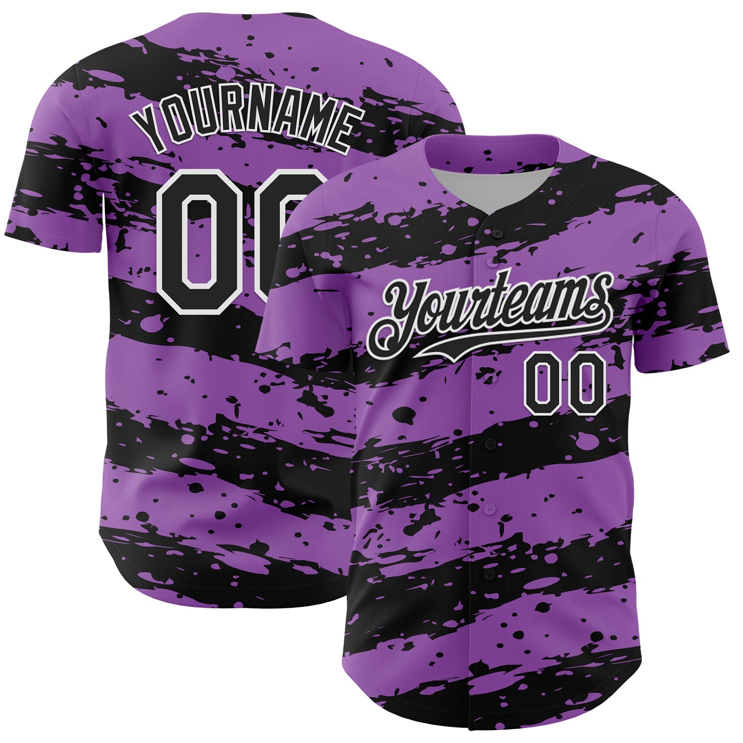 Custom Medium Purple Black-White Paint Splash Stripe Authentic Baseball Jersey - Main View