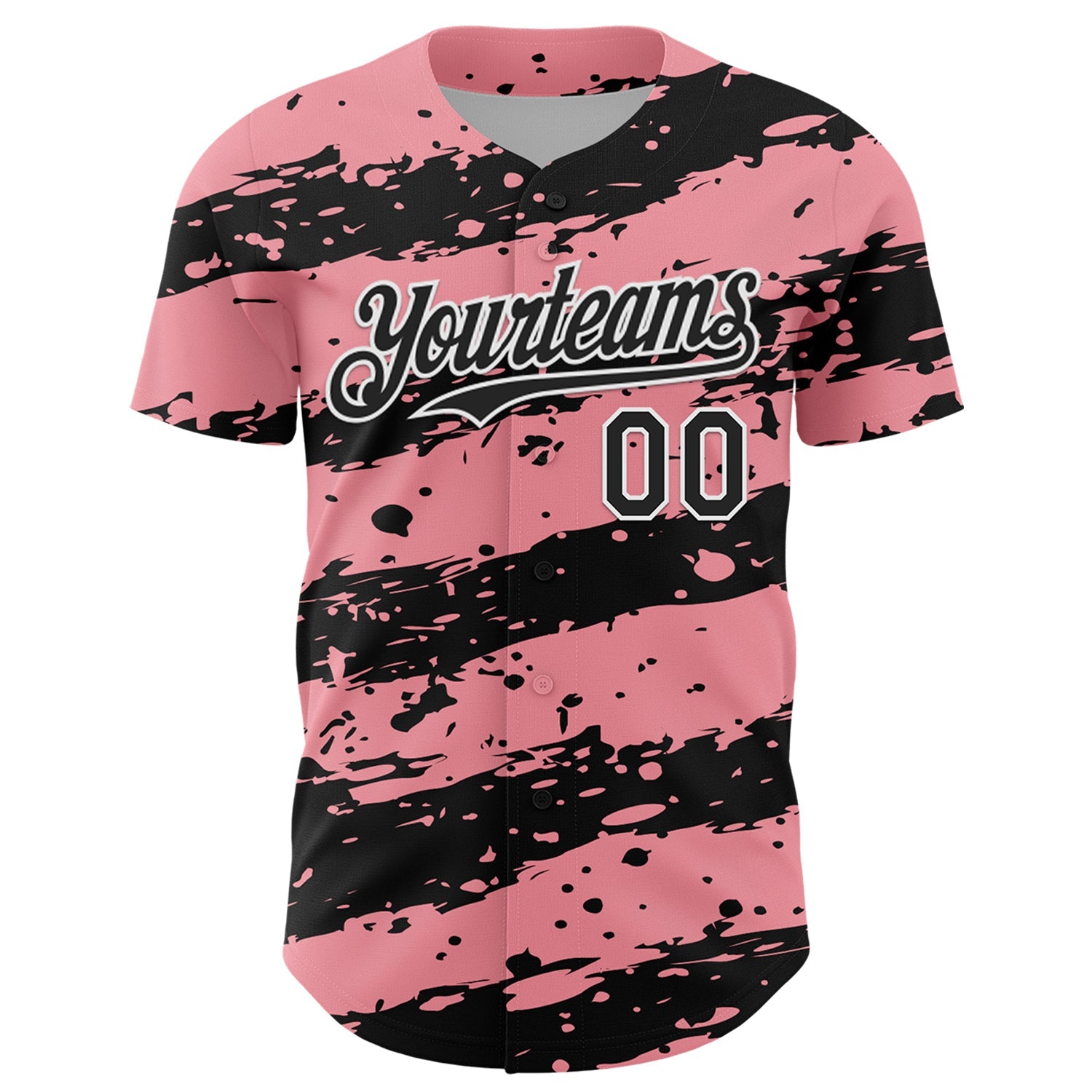 Custom Medium Pink Black-White Paint Splash Stripe Authentic Baseball Jersey view 2