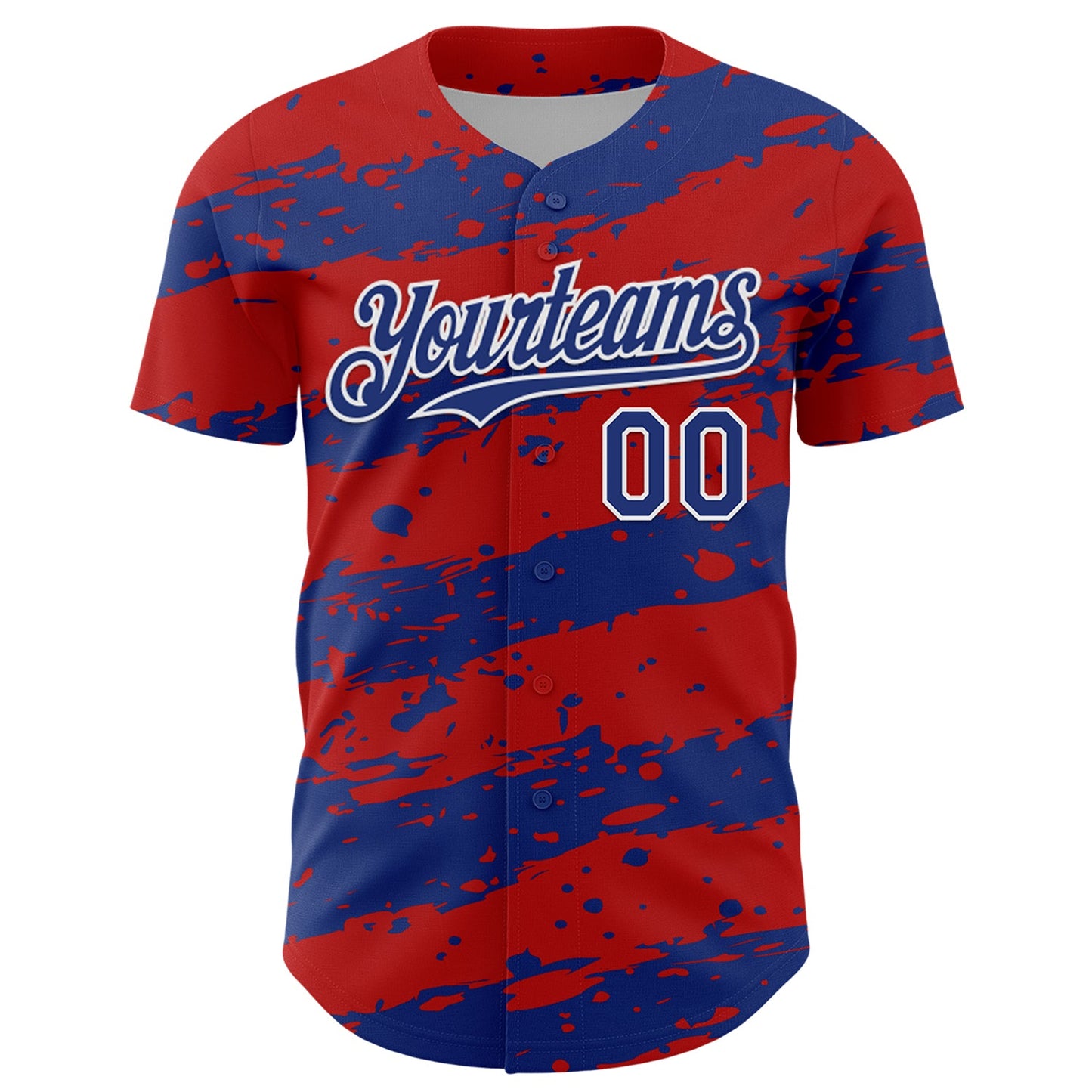 Custom Red Royal-White Paint Splash Stripe Authentic Baseball Jersey view 2