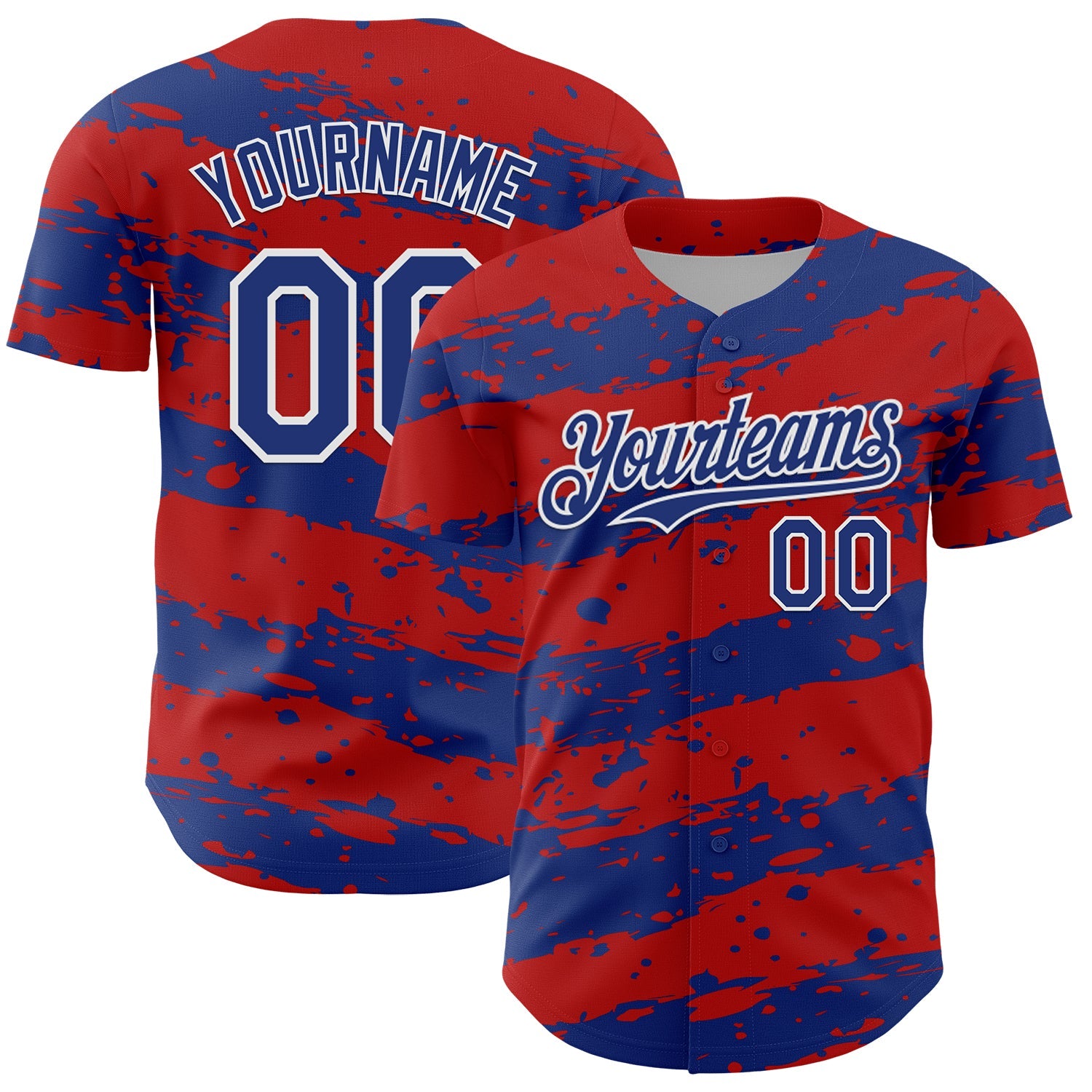 Custom Red Royal-White Paint Splash Stripe Authentic Baseball Jersey - Main View