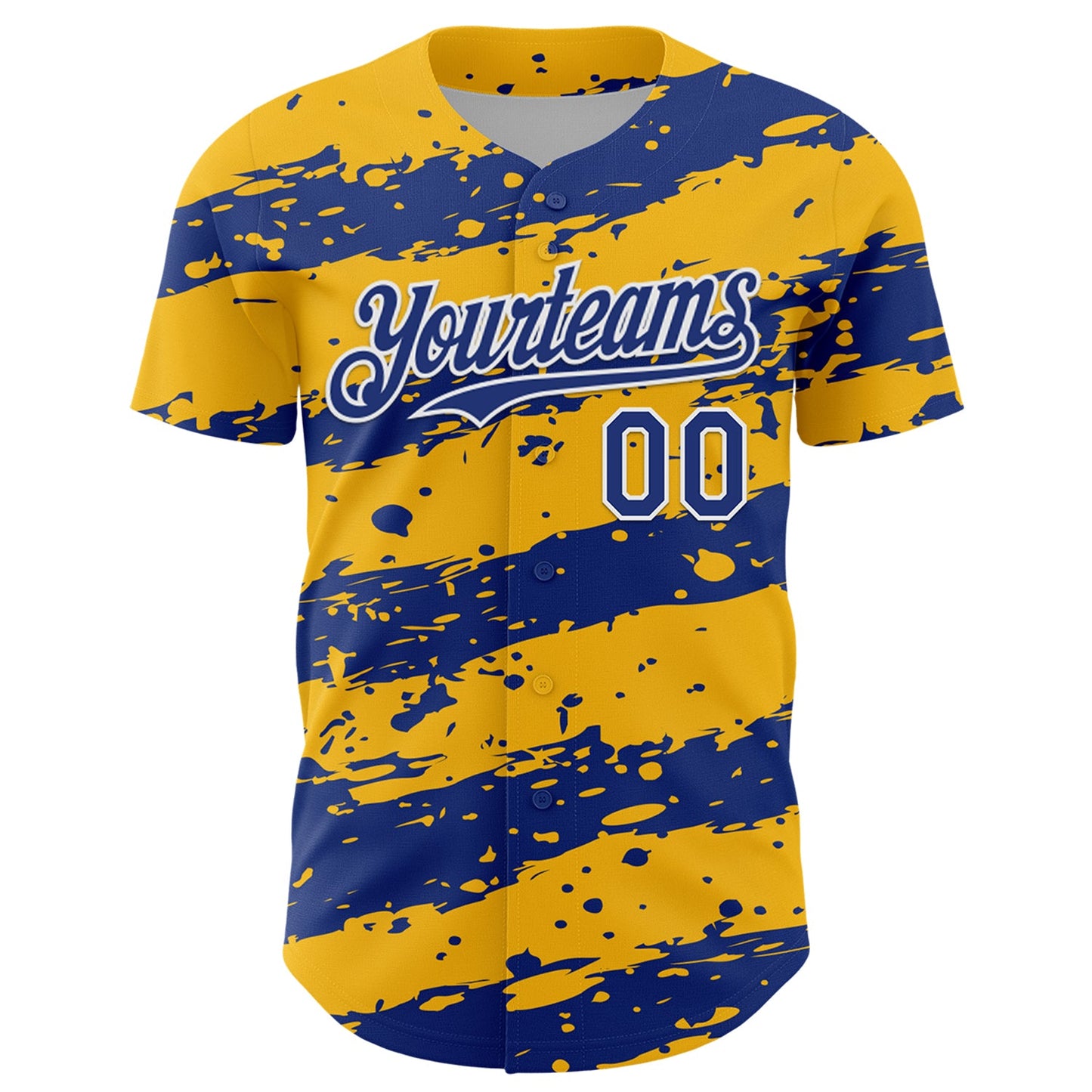 Custom Gold Royal-White Paint Splash Stripe Authentic Baseball Jersey view 2