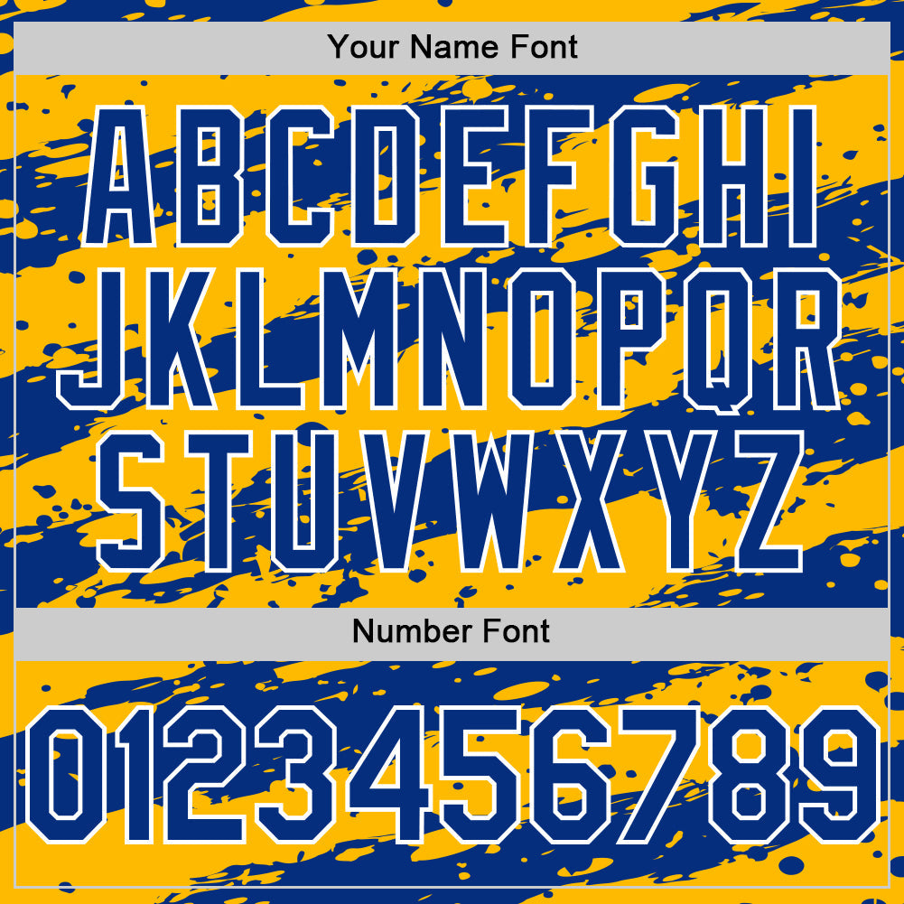 Custom Gold Royal-White Paint Splash Stripe Authentic Baseball Jersey view 5