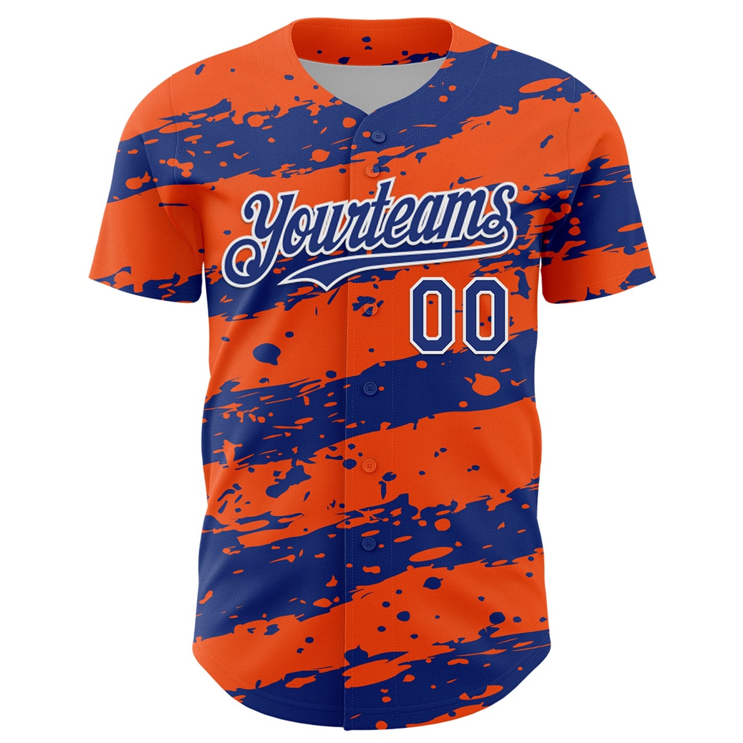 Custom Orange Royal-White Paint Splash Stripe Authentic Baseball Jersey view 2