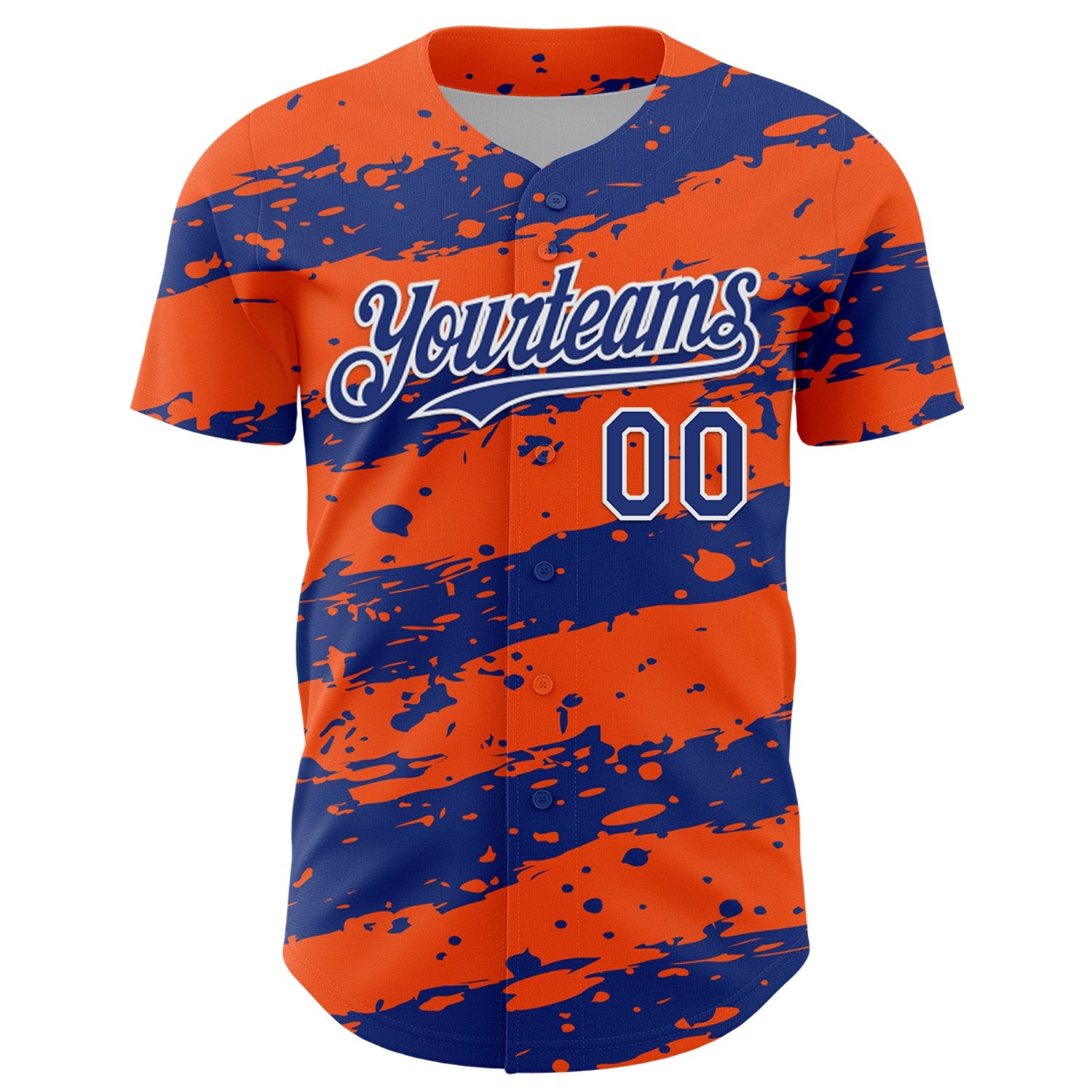 Custom Orange Royal-White Paint Splash Stripe Authentic Baseball Jersey view 2