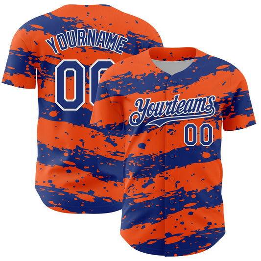 Custom Orange Royal-White Paint Splash Stripe Authentic Baseball Jersey - Main View