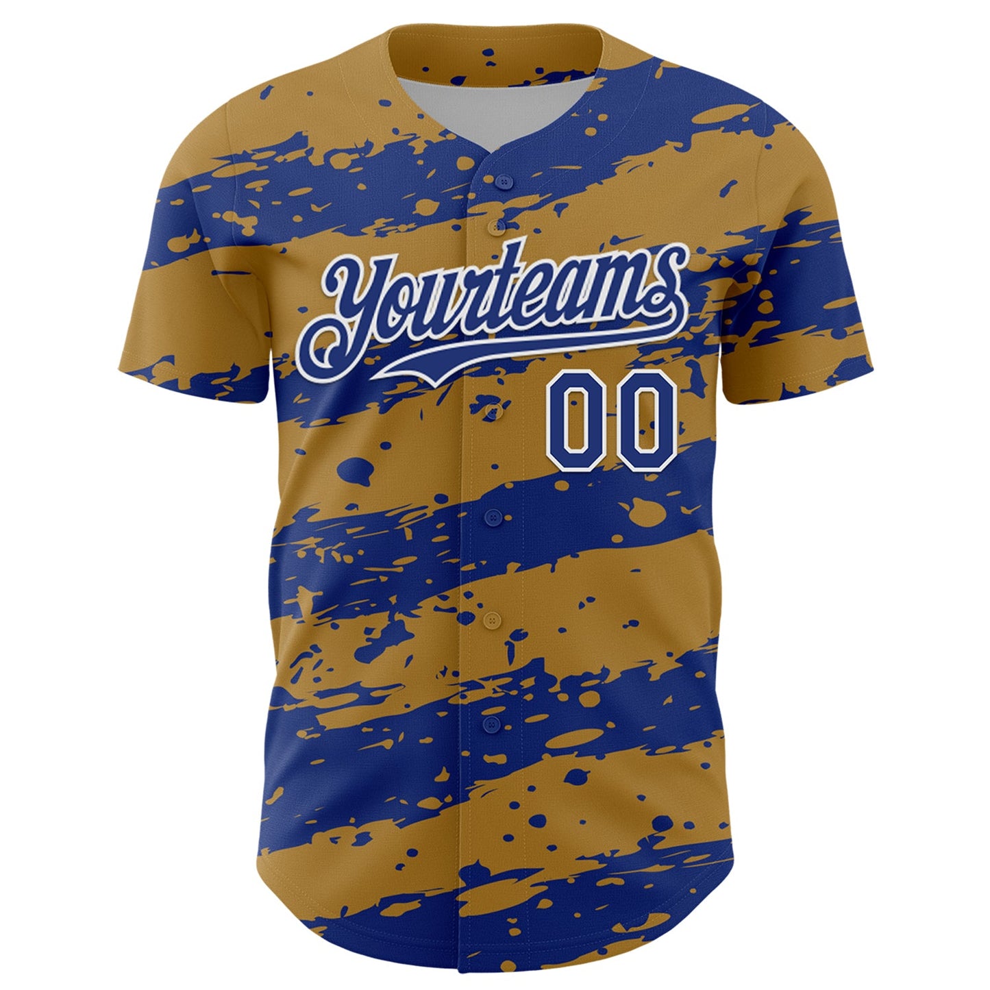 Custom Old Gold Royal-White Paint Splash Stripe Authentic Baseball Jersey view 2