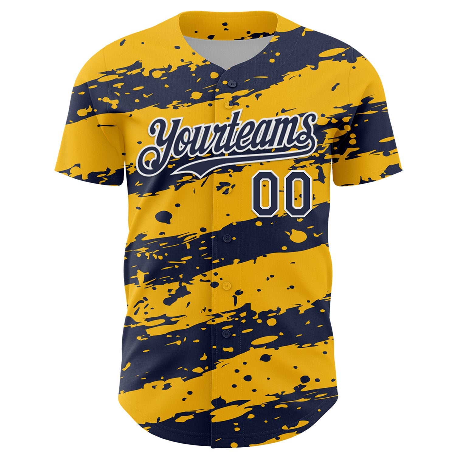 Custom Gold Navy-White Paint Splash Stripe Authentic Baseball Jersey view 2