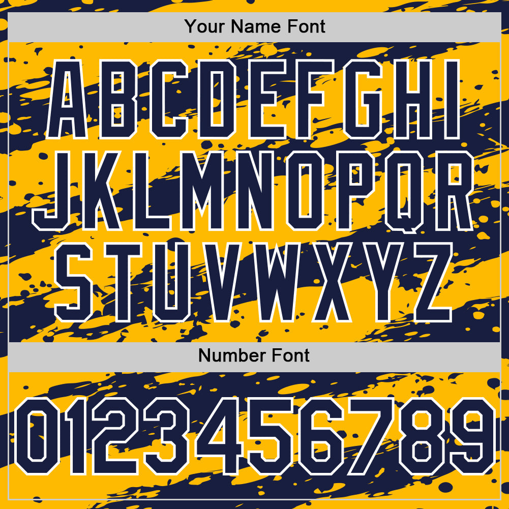 Custom Gold Navy-White Paint Splash Stripe Authentic Baseball Jersey view 5