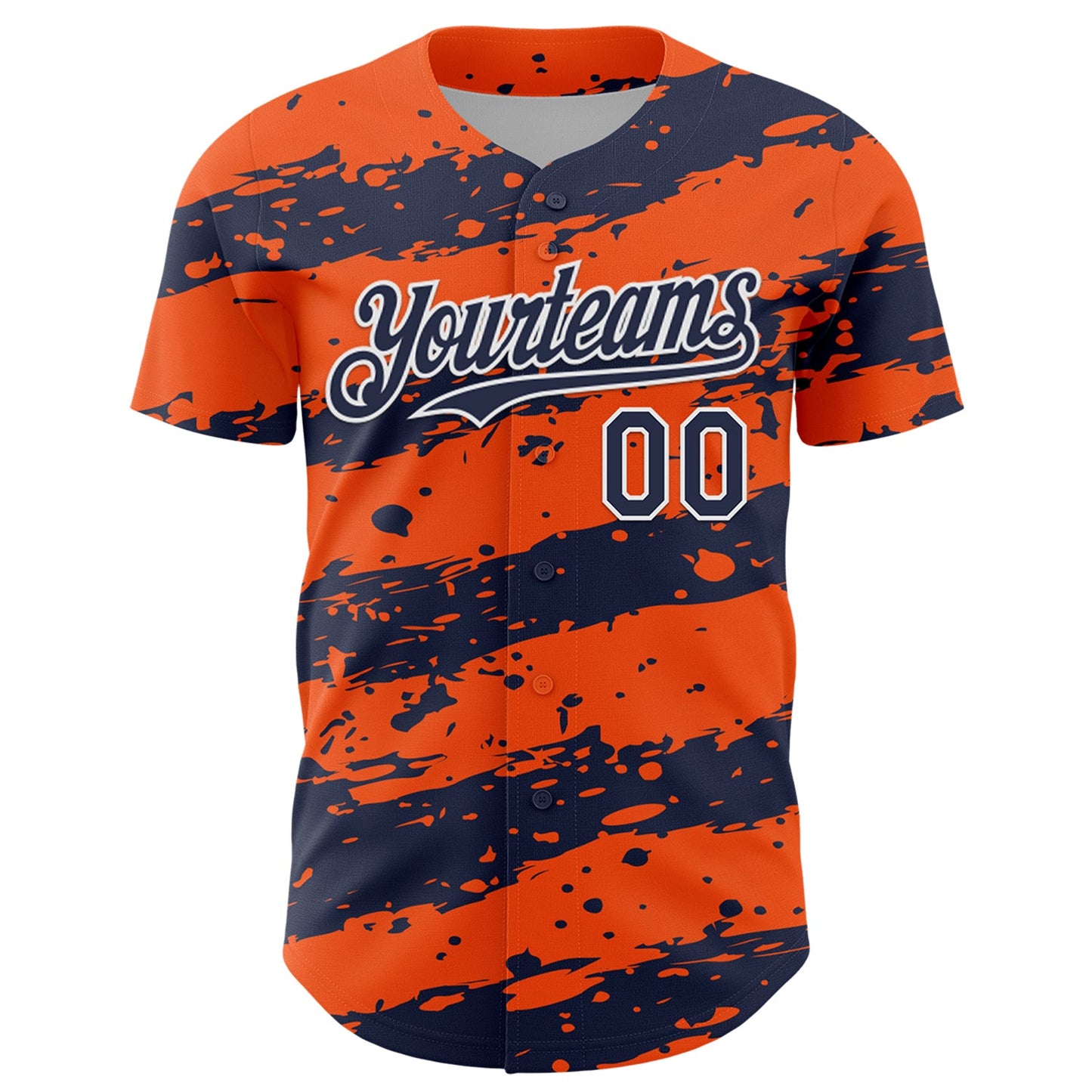 Custom Orange Navy-White Paint Splash Stripe Authentic Baseball Jersey view 2