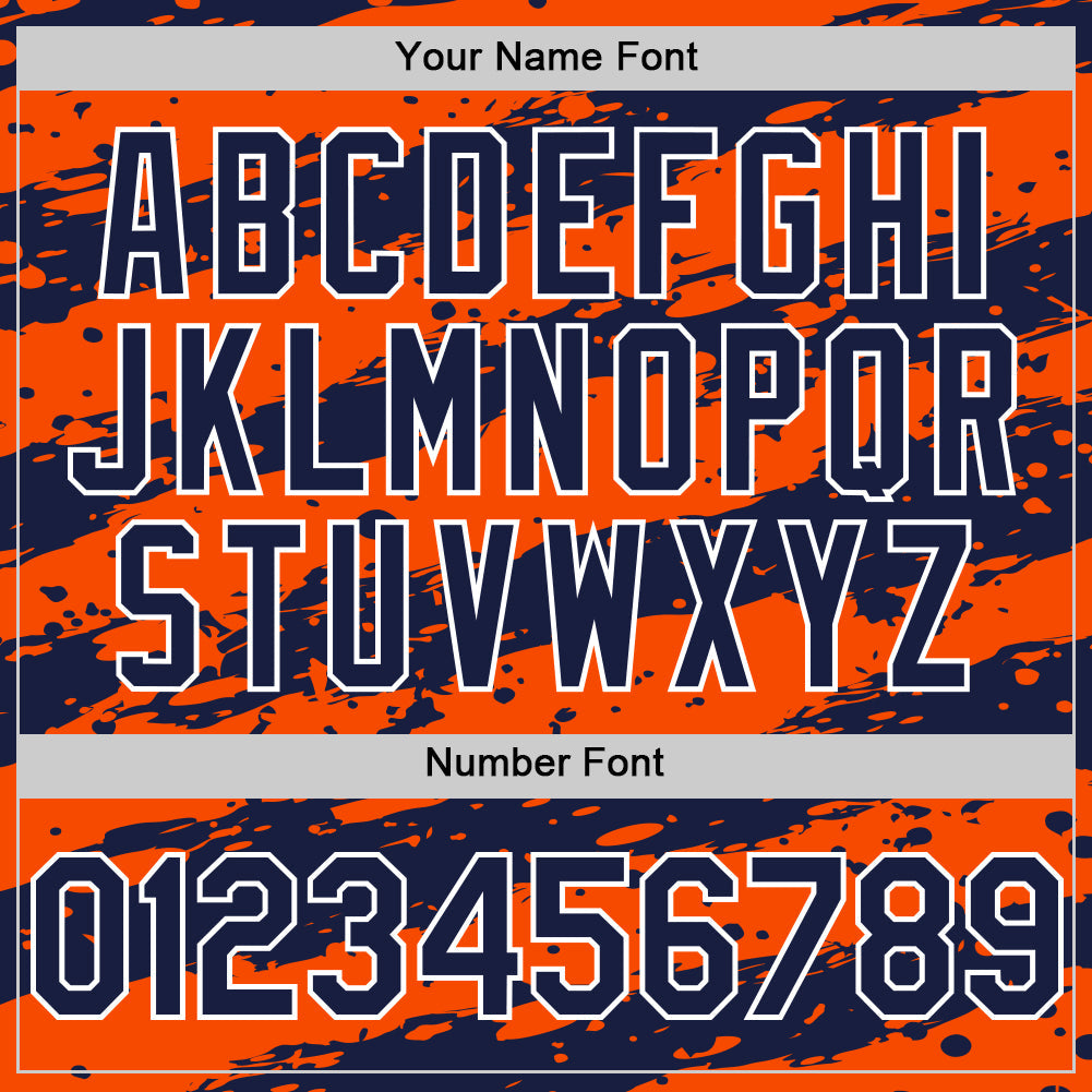 Custom Orange Navy-White Paint Splash Stripe Authentic Baseball Jersey view 5