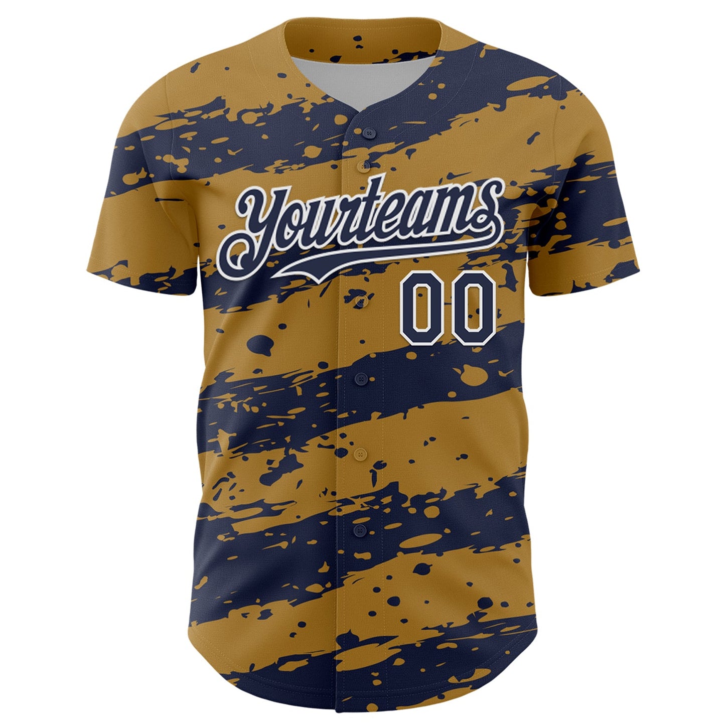 Custom Old Gold Navy-White Paint Splash Stripe Authentic Baseball Jersey view 2