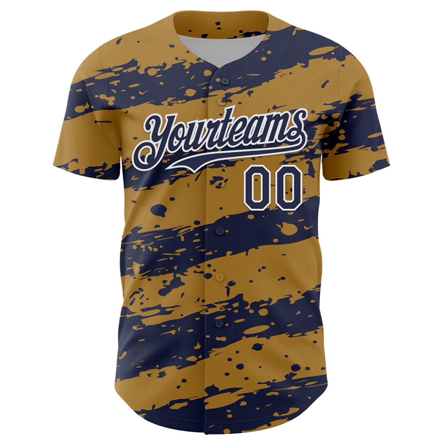 Custom Old Gold Navy-White Paint Splash Stripe Authentic Baseball Jersey view 2