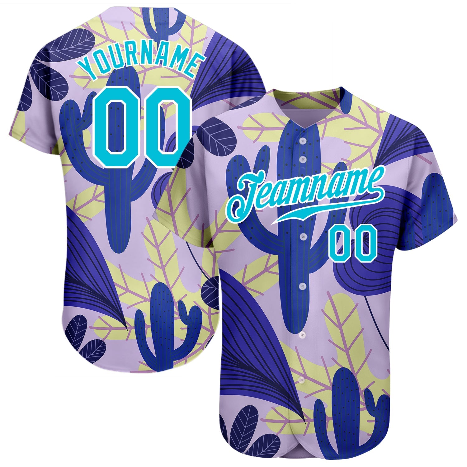 Custom Purple Lakes Blue-White 3D Pattern Design Cactus And Leaves Authentic Baseball Jersey - Main View