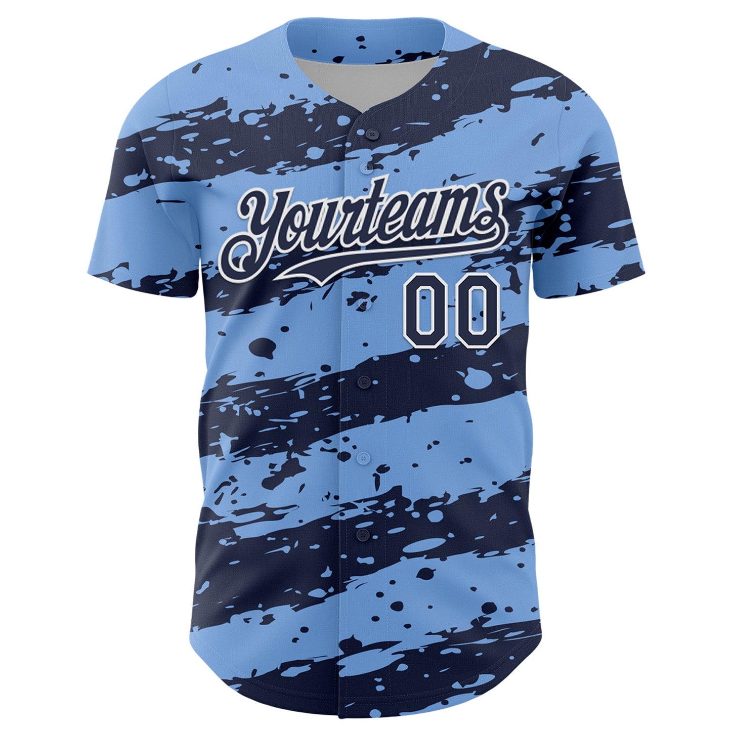 Custom Light Blue Navy-White Paint Splash Stripe Authentic Baseball Jersey view 2