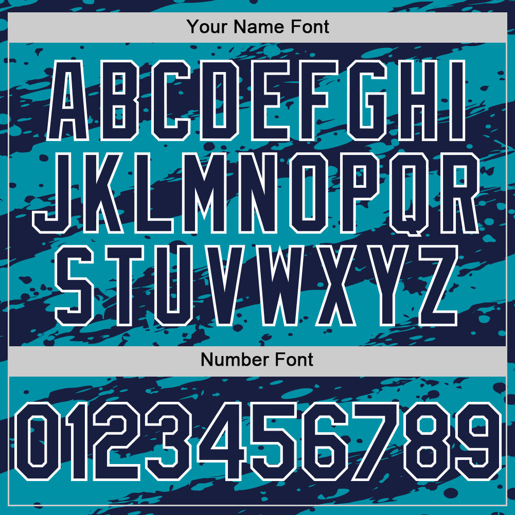 Custom Teal Navy-White Paint Splash Stripe Authentic Baseball Jersey view 5