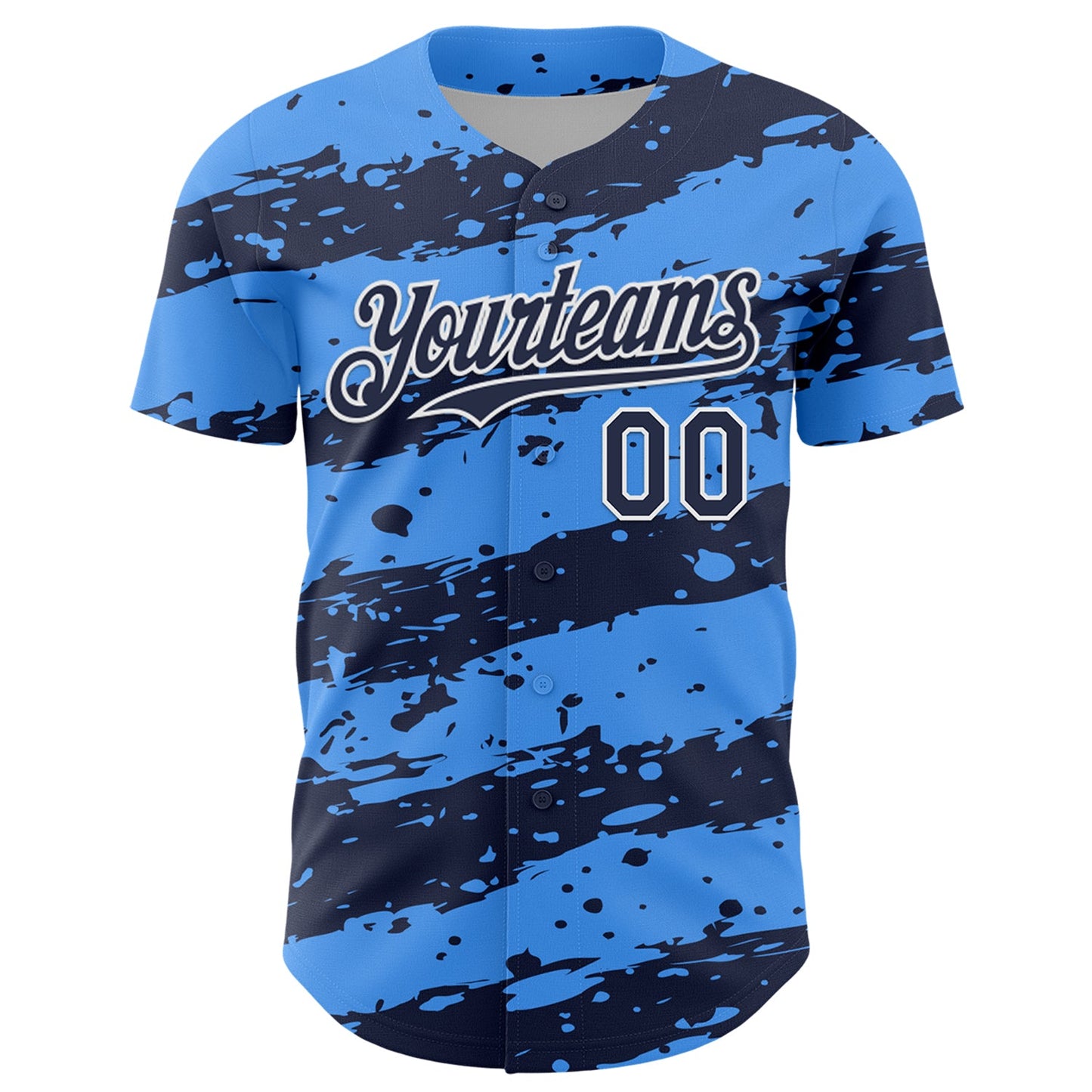 Custom Electric Blue Navy-White Paint Splash Stripe Authentic Baseball Jersey view 2