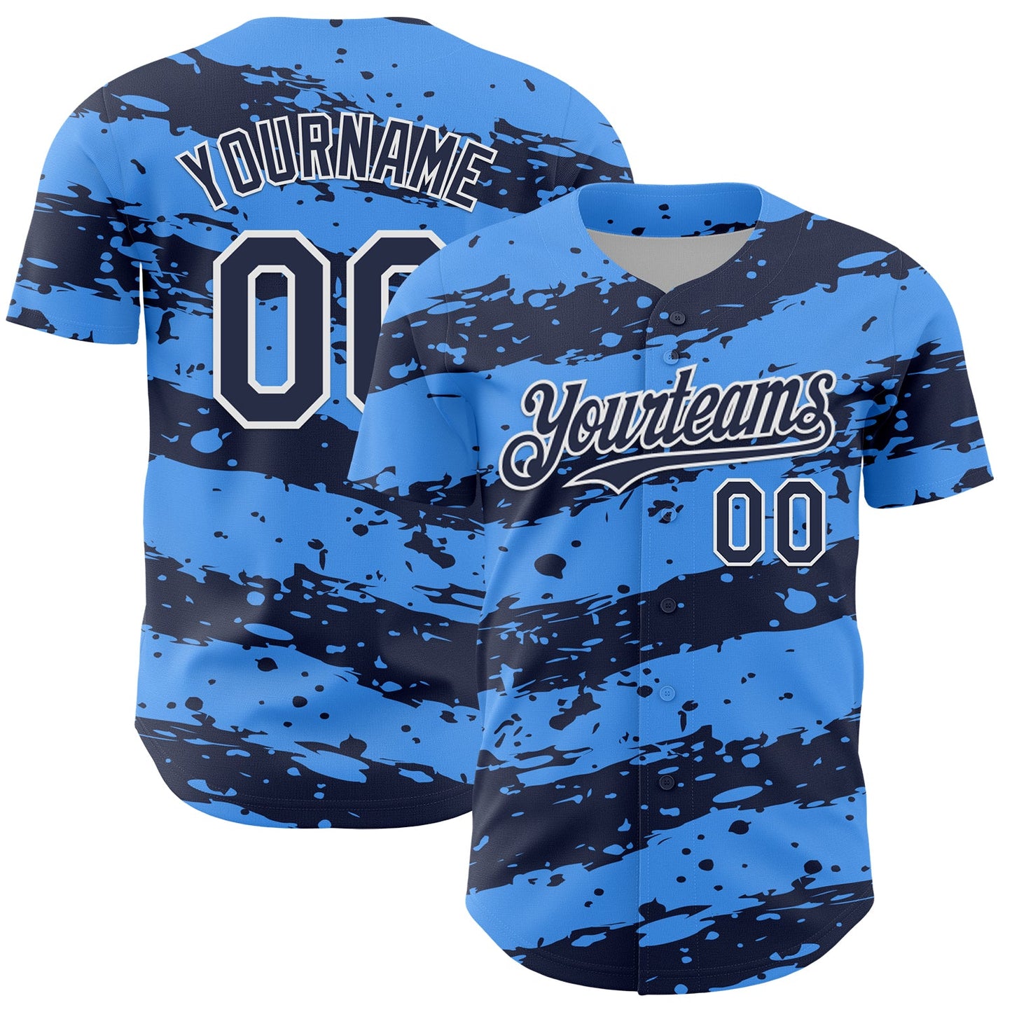 Custom Electric Blue Navy-White Paint Splash Stripe Authentic Baseball Jersey - Main View