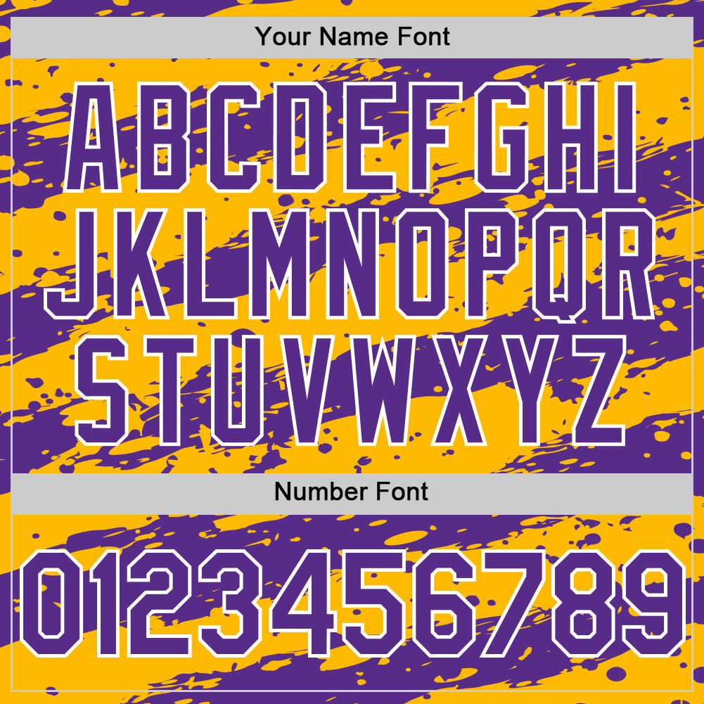 Custom Gold Purple-White Paint Splash Stripe Authentic Baseball Jersey view 5