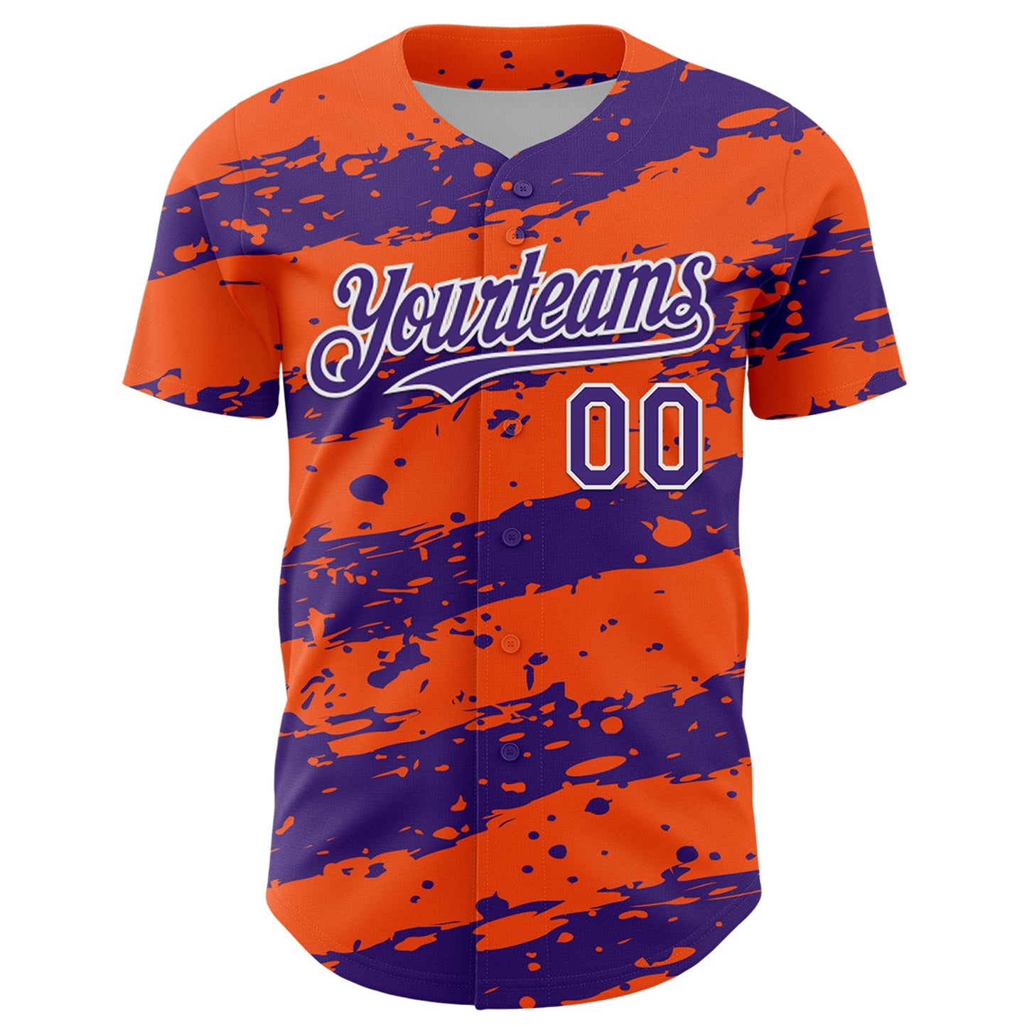 Custom Orange Purple-White Paint Splash Stripe Authentic Baseball Jersey view 2
