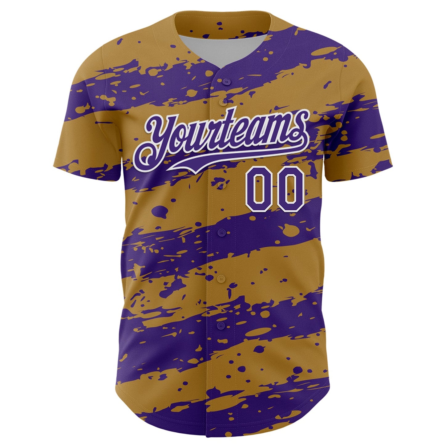 Custom Old Gold Purple-White Paint Splash Stripe Authentic Baseball Jersey view 2