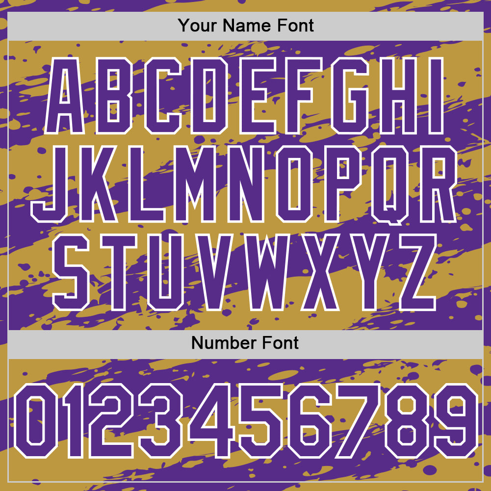Custom Old Gold Purple-White Paint Splash Stripe Authentic Baseball Jersey view 5