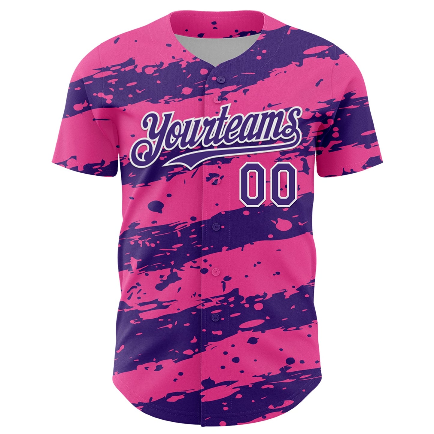 Custom Pink Purple-White Paint Splash Stripe Authentic Baseball Jersey view 2