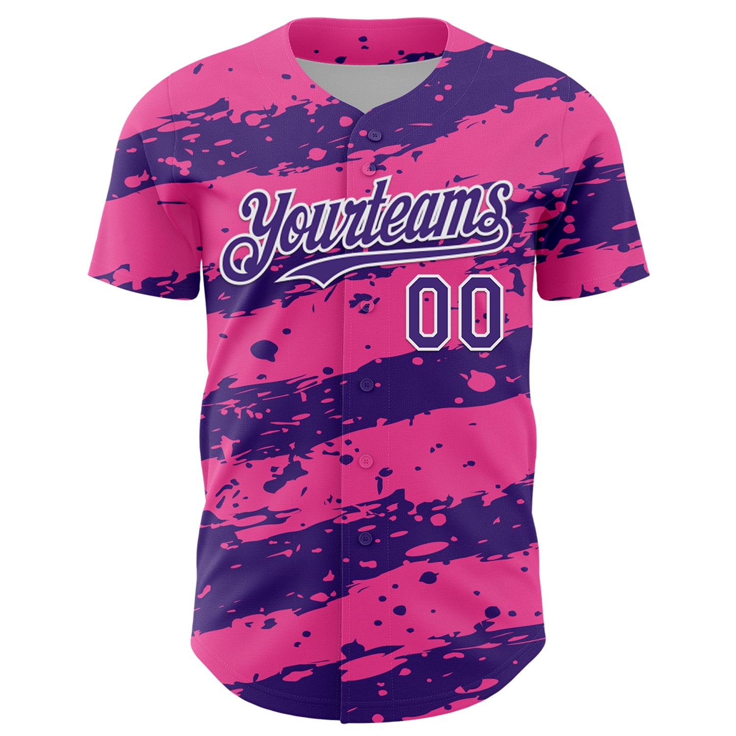 Custom Pink Purple-White Paint Splash Stripe Authentic Baseball Jersey view 2