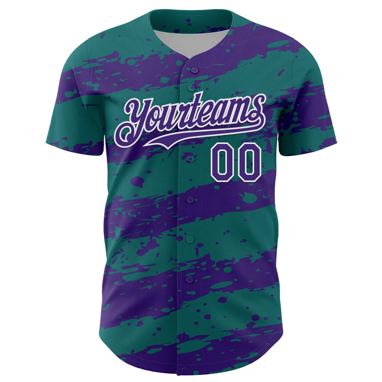 Custom Teal Purple-White Paint Splash Stripe Authentic Baseball Jersey view 2