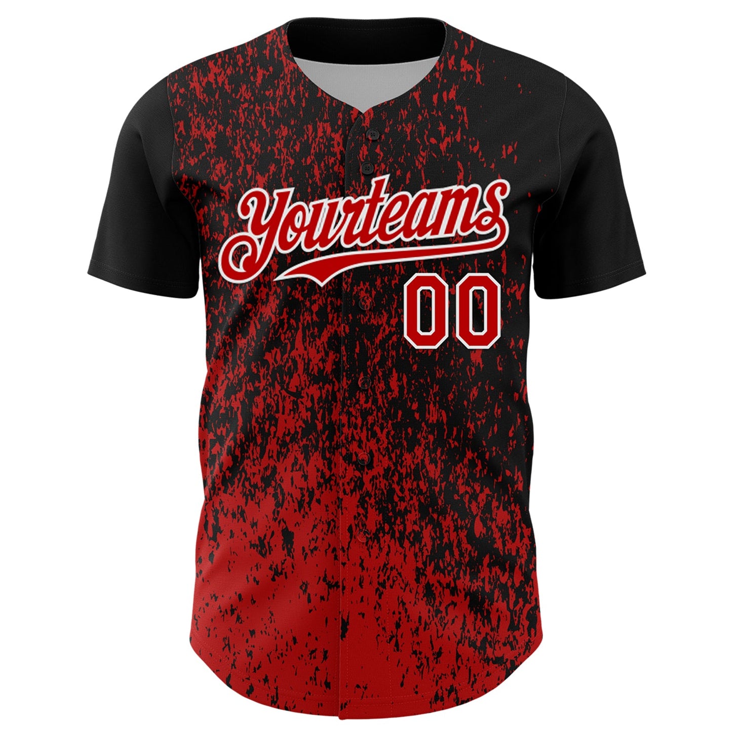 Custom Black Red-White Abstract Fragment Splatter Authentic Baseball Jersey view 2