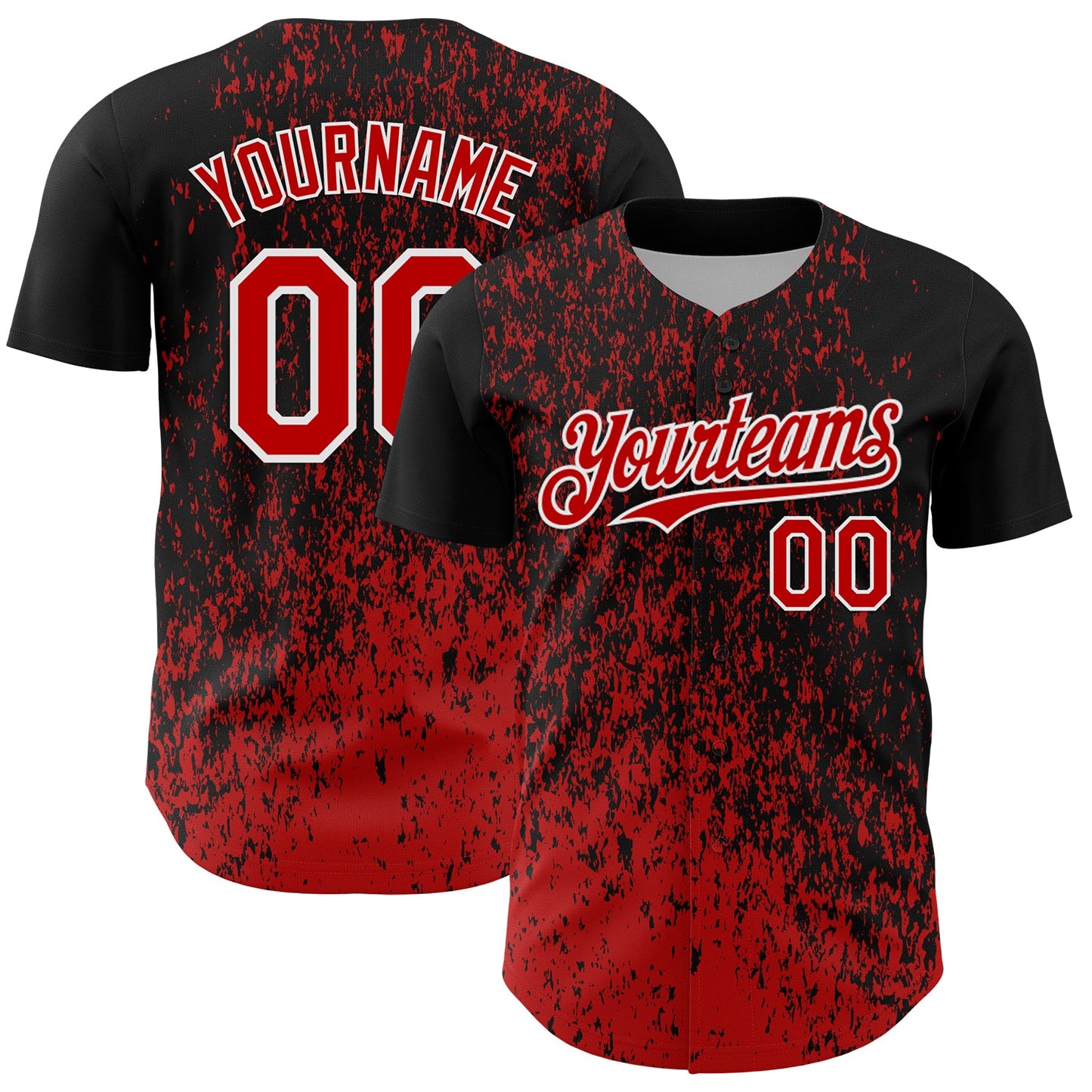 Custom Black Red-White Abstract Fragment Splatter Authentic Baseball Jersey - Main View