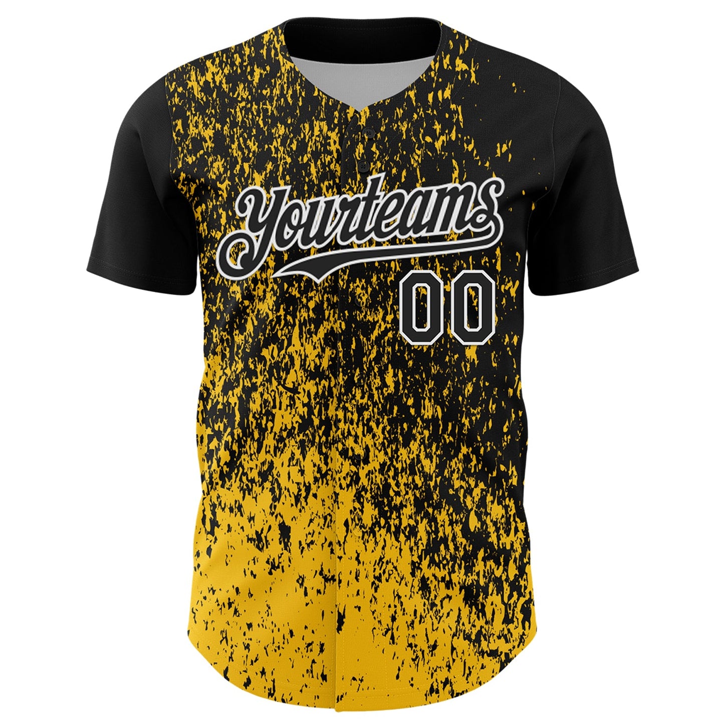 Custom Black Yellow-White Abstract Fragment Splatter Authentic Baseball Jersey view 2