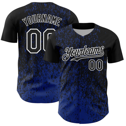 Custom Black Royal-White Abstract Fragment Splatter Authentic Baseball Jersey - Main View