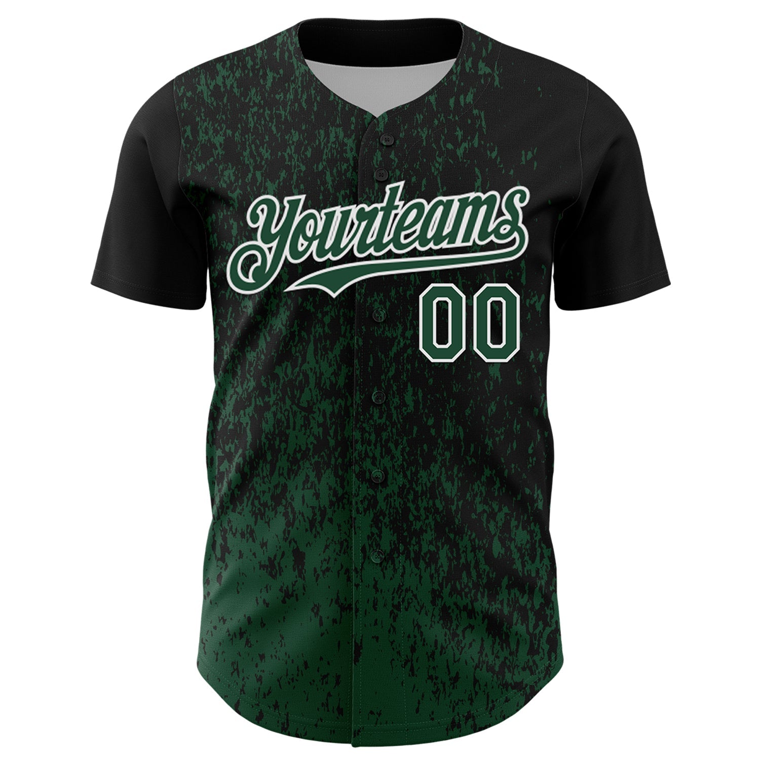 Custom Black Green-White Abstract Fragment Splatter Authentic Baseball Jersey view 2