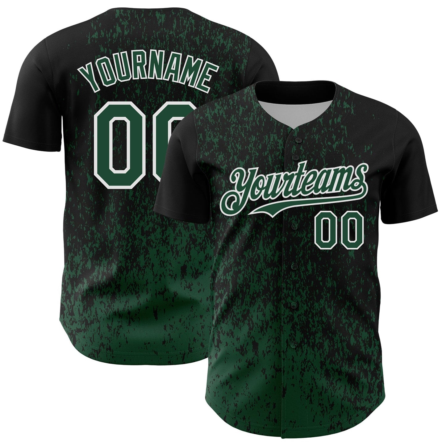 Custom Black Green-White Abstract Fragment Splatter Authentic Baseball Jersey - Main View