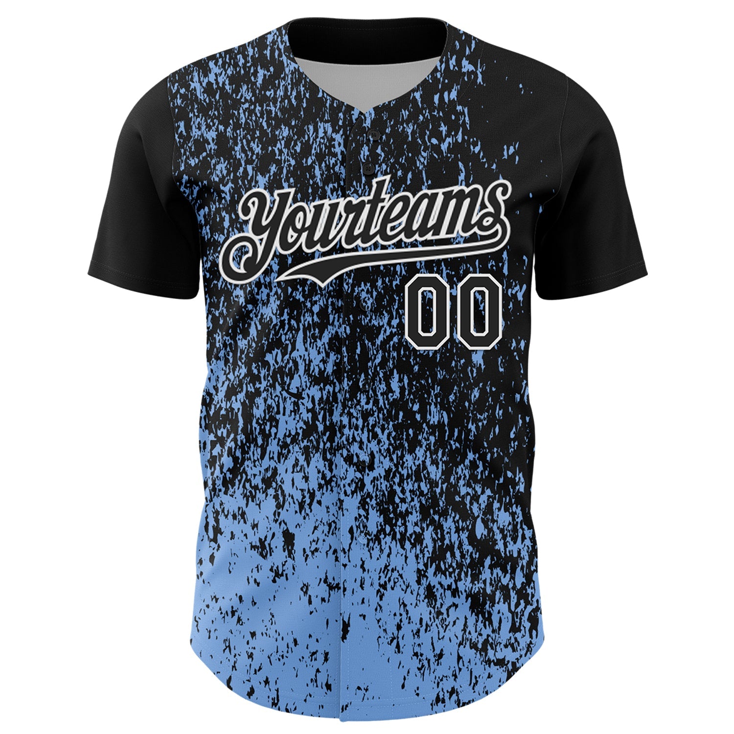 Custom Black Light Blue-White Abstract Fragment Splatter Authentic Baseball Jersey view 2