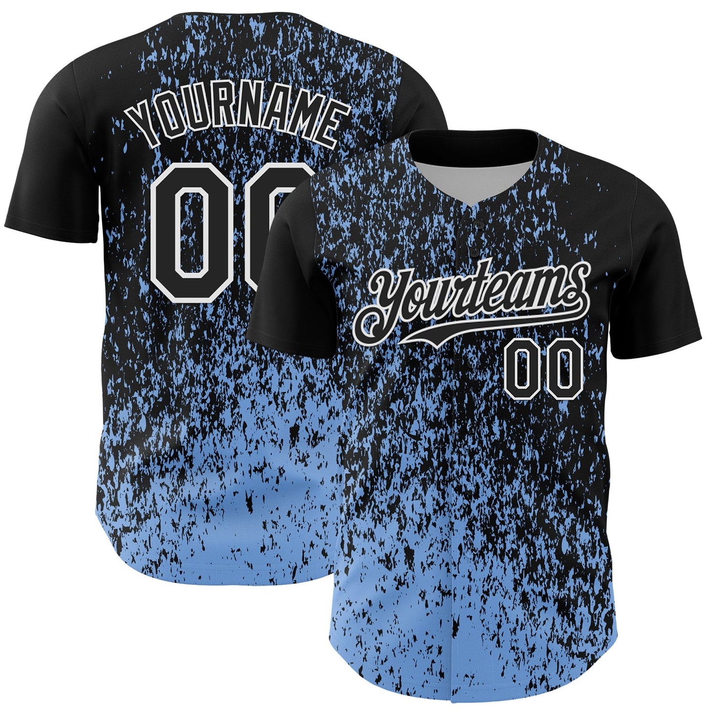 Custom Black Light Blue-White Abstract Fragment Splatter Authentic Baseball Jersey - Main View