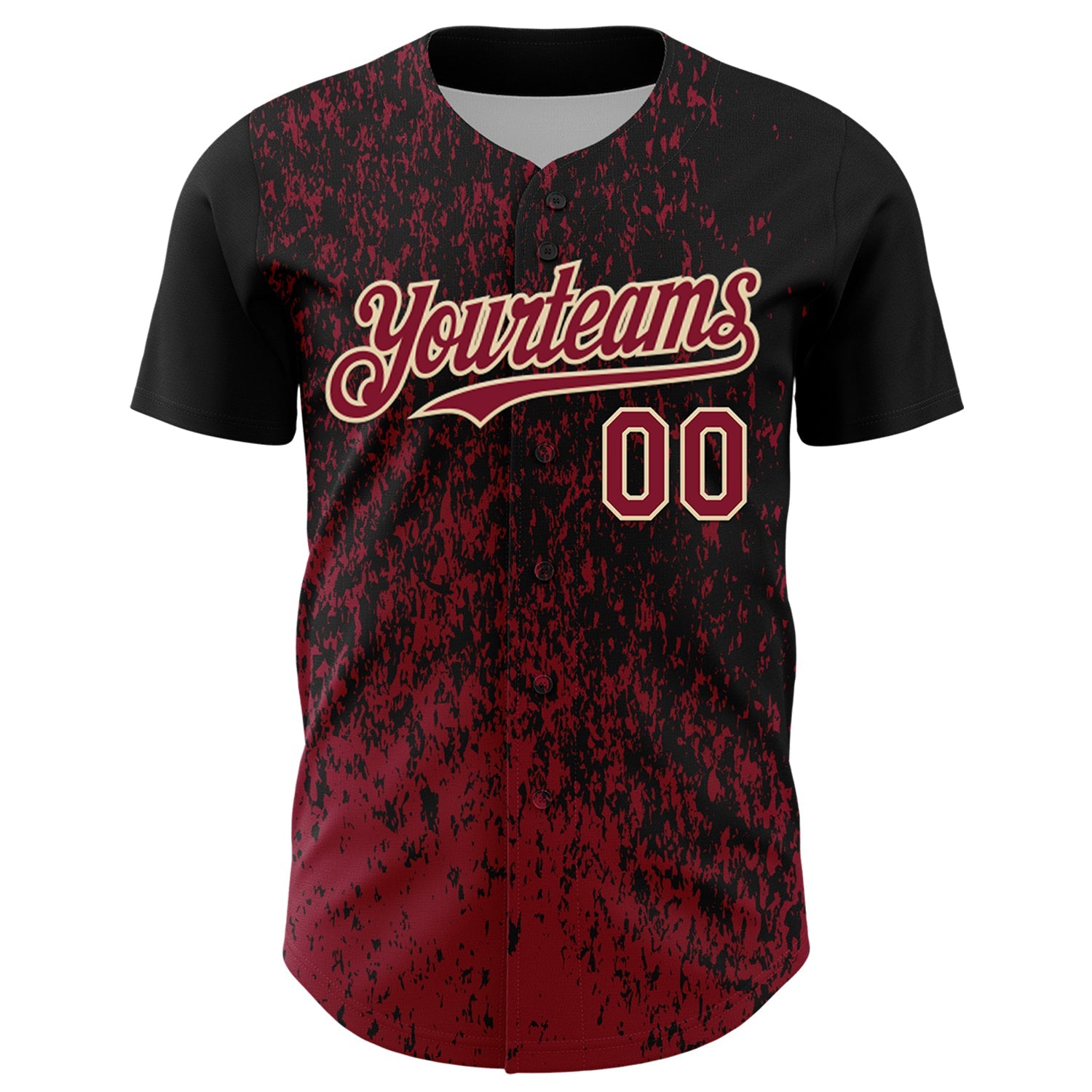 Custom Black Crimson-Cream Abstract Fragment Splatter Authentic Baseball Jersey view 2