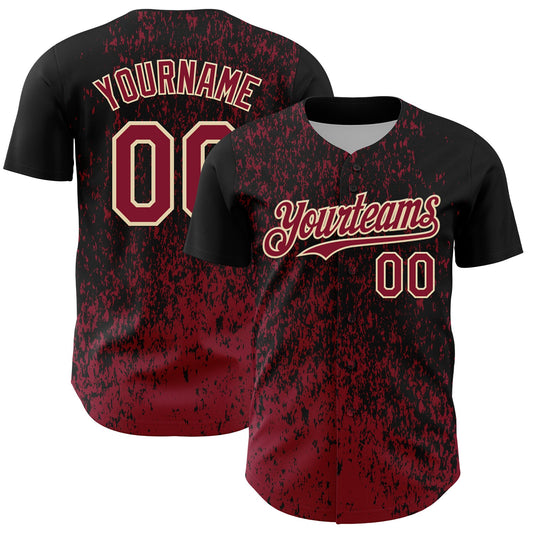 Custom Black Crimson-Cream Abstract Fragment Splatter Authentic Baseball Jersey - Main View