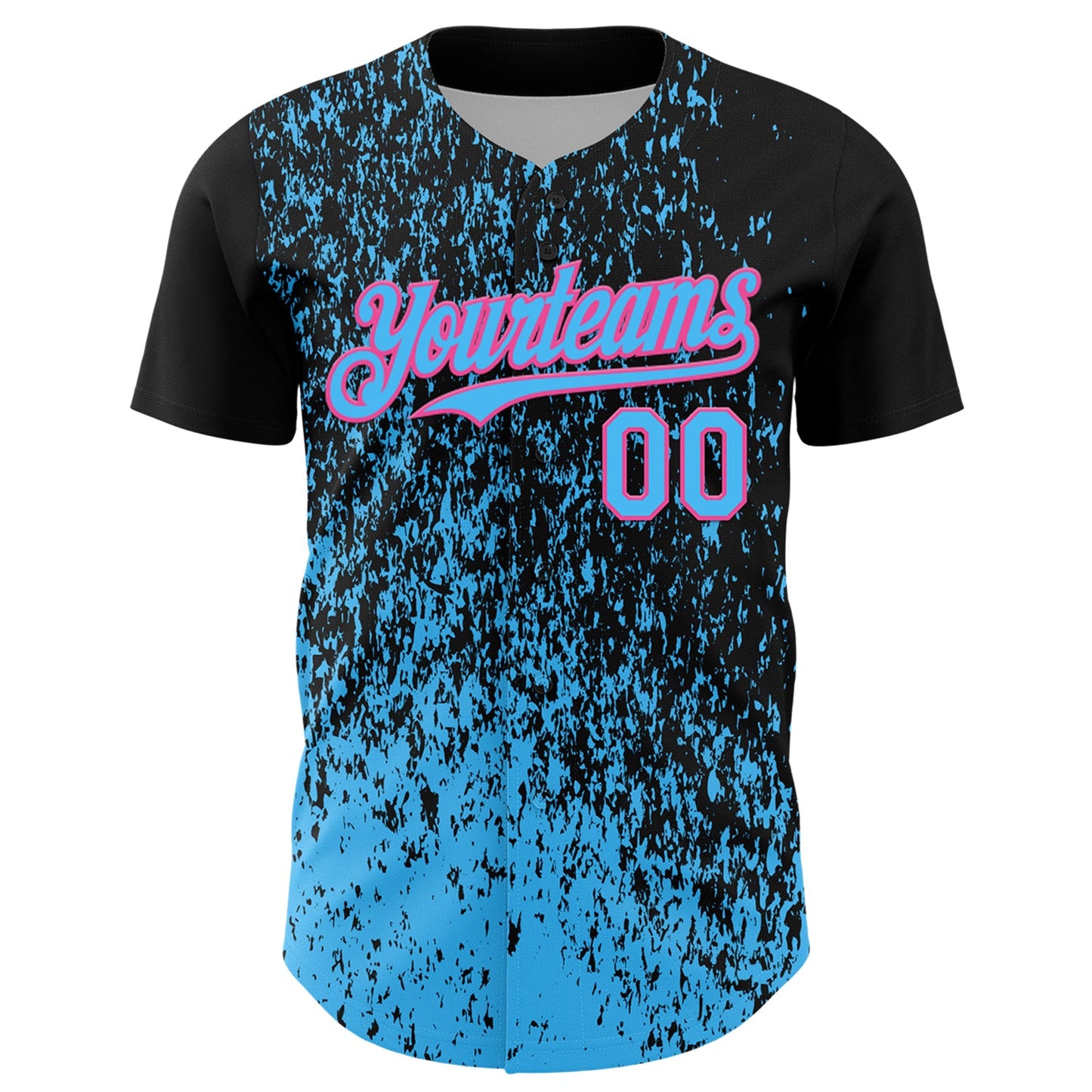 Custom Black Sky Blue-Pink Abstract Fragment Splatter Authentic Baseball Jersey view 2