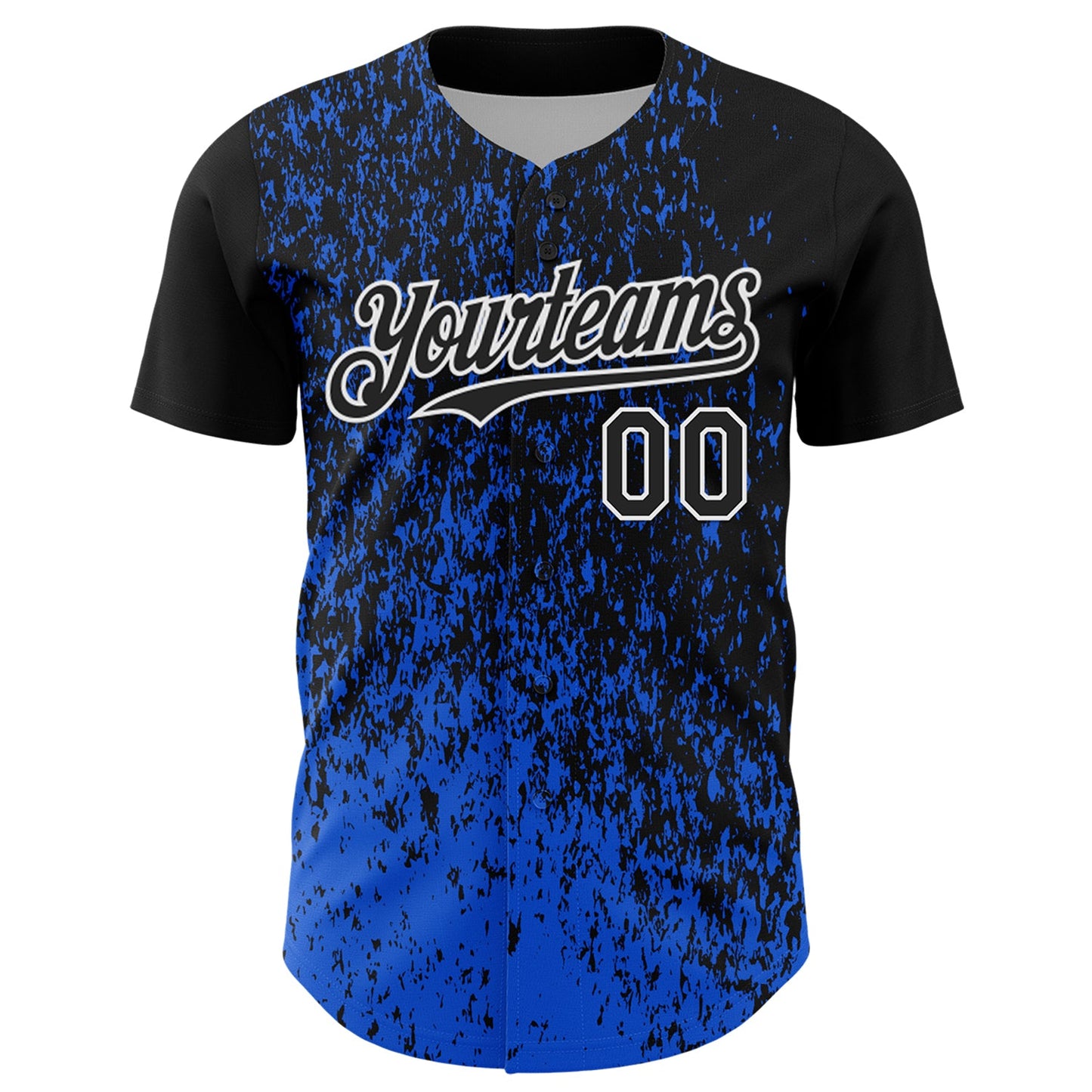 Custom Black Thunder Blue-White Abstract Fragment Splatter Authentic Baseball Jersey view 2