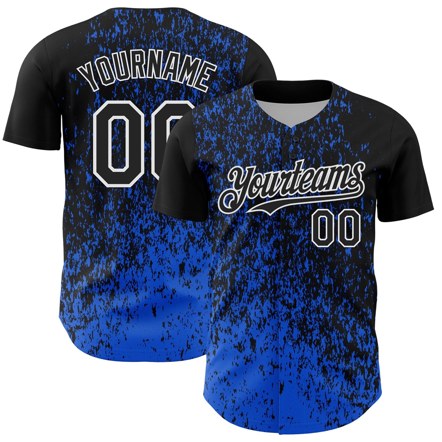Custom Black Thunder Blue-White Abstract Fragment Splatter Authentic Baseball Jersey - Main View