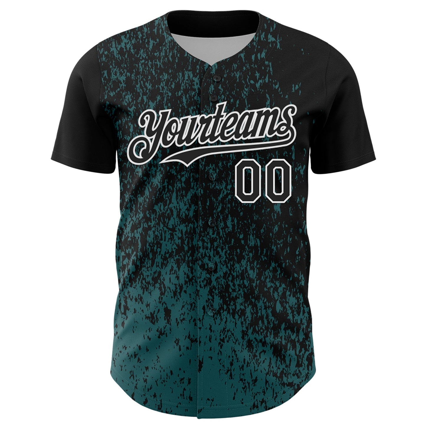 Custom Black Midnight Green-White Abstract Fragment Splatter Authentic Baseball Jersey view 2