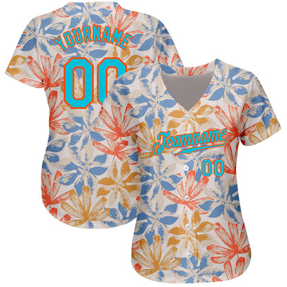 Custom White Lakes Blue-Orange 3D Pattern Design Leaves Authentic Baseball Jersey view 2