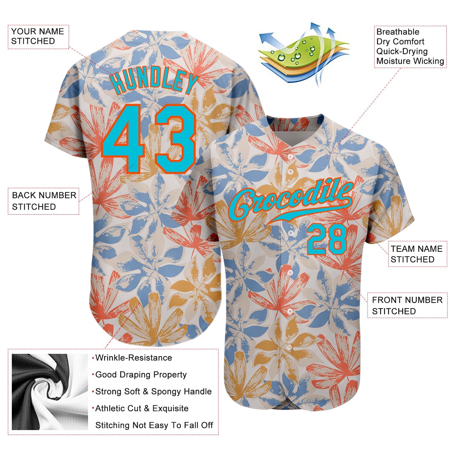 Custom White Lakes Blue-Orange 3D Pattern Design Leaves Authentic Baseball Jersey view 3